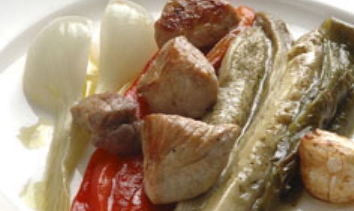 Tacos de jamón con verduras asadas